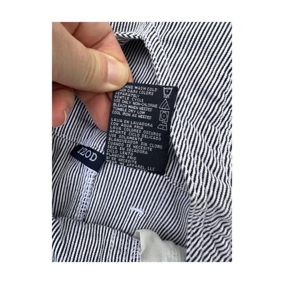 90s Izod Denim Shortalls Red Lobster Print Black White Stripes 100% Cotton 18M - Picture 5 of 6